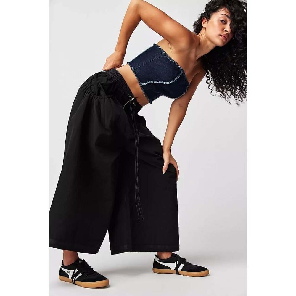 Free People Foreigner Culotte Pants Black Wrap Wide Leg Cropped Flowy - XS